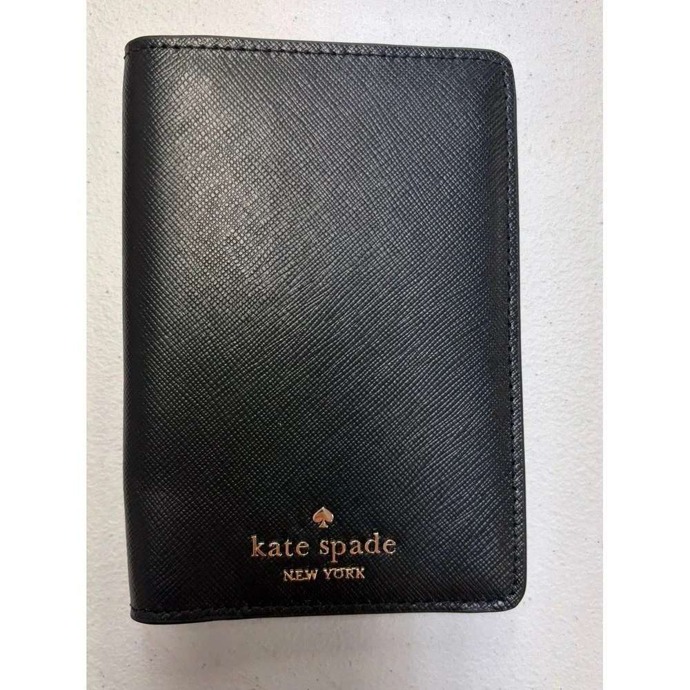 Kate Spade Black Saffiano Leather Passport Holder Wallet Card Slots Travel NWT